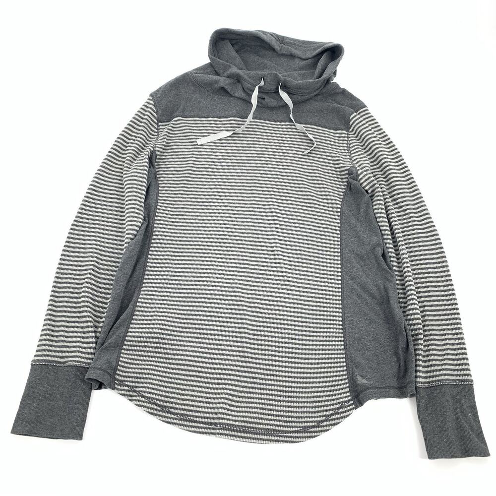 Eddie Bauer Stripped Cowl Neck Pullover Ribbed Knit Top XL Womens Gray White